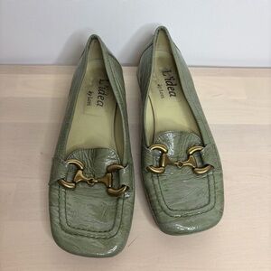 Green leather flats